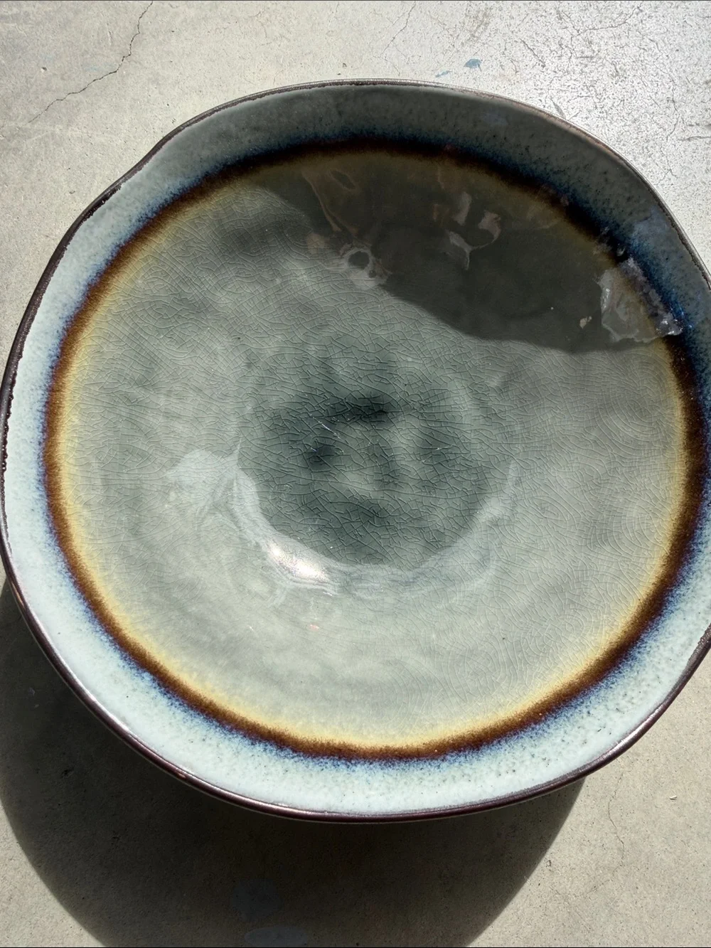 World Market Ceramic Serving Bowl in Blue, Brown and Gray Tones